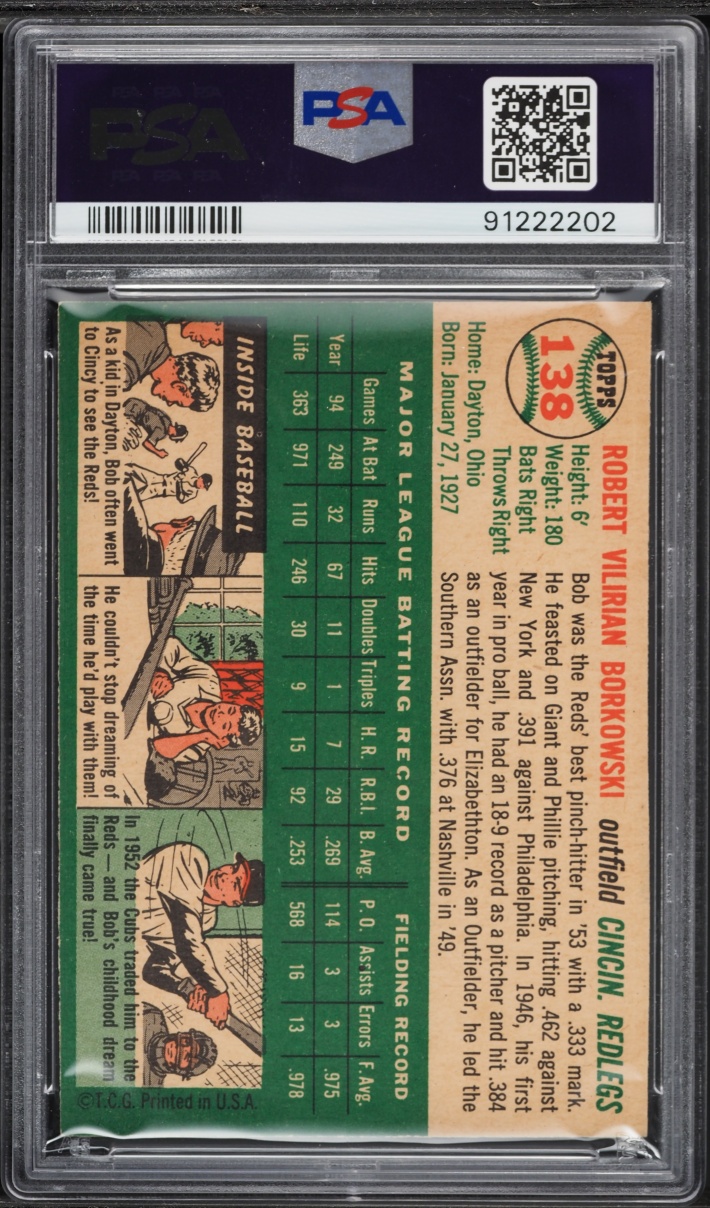 1954 Topps Bob Borkowski #138 PSA 7 NRMT