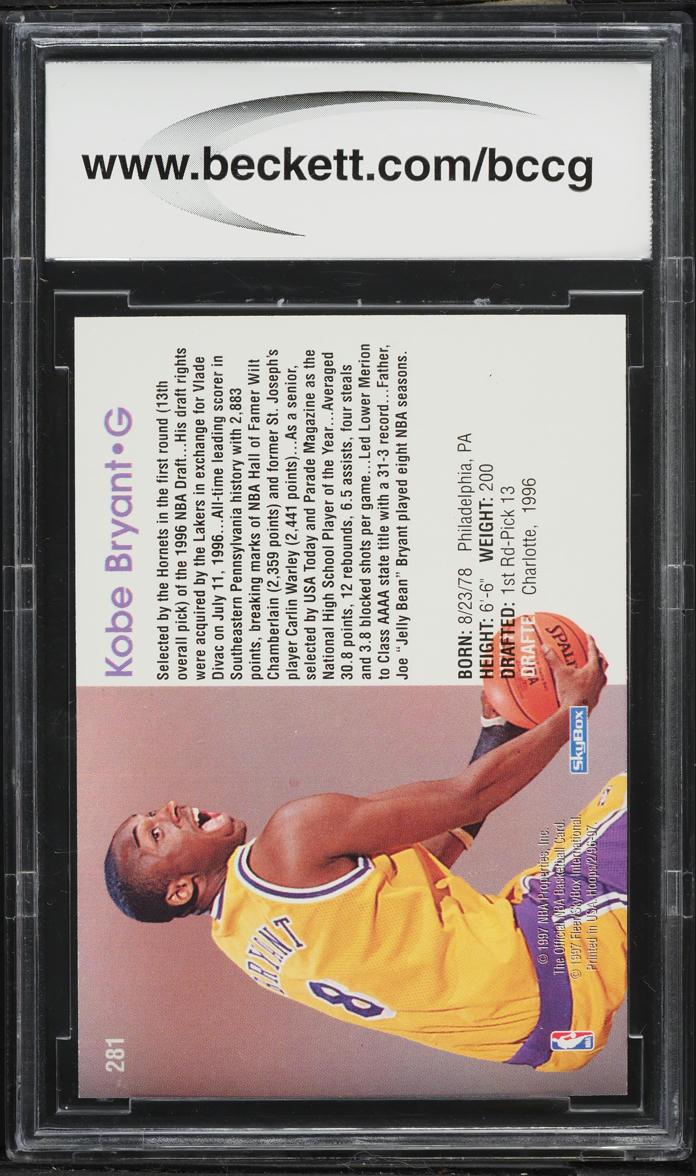 1996 Hoops Kobe Bryant ROOKIE #281 BCCG 10