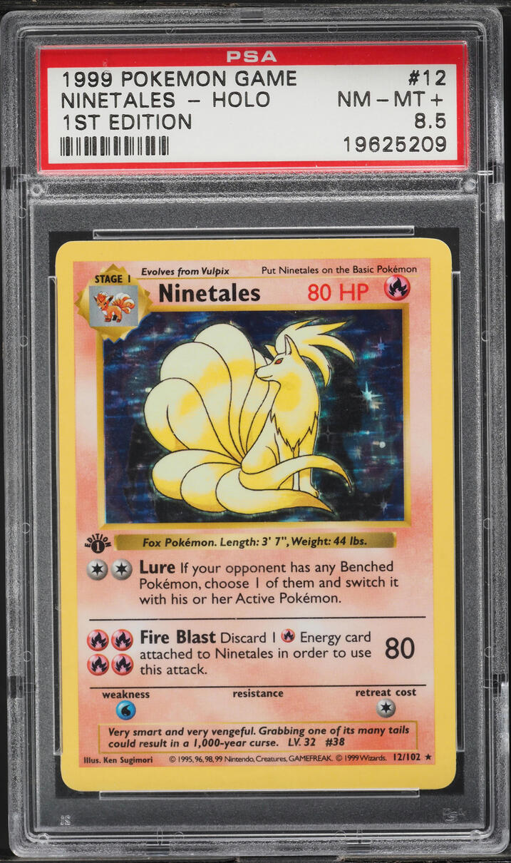 1999 Pokemon Base Set 1st Edition Shadowless Holo Ninetales #12 PSA 8.5 NM-MT+
