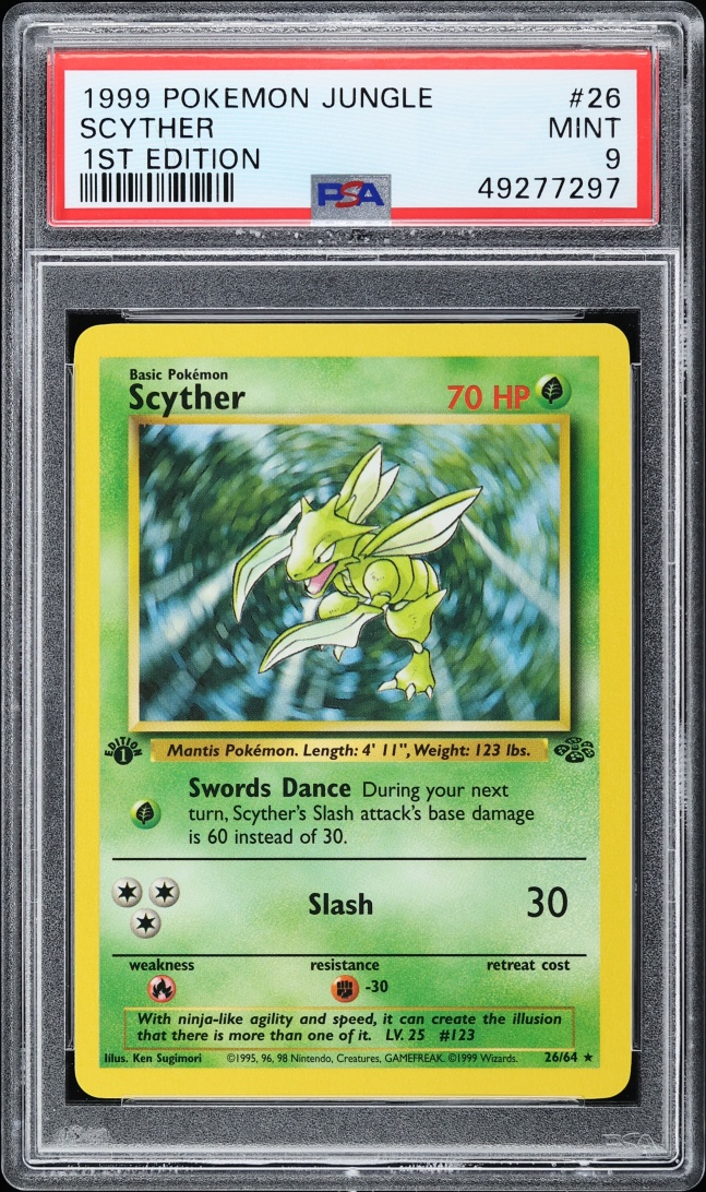 1999 Pokemon Jungle 1st Edition Scyther #26 PSA 9 MINT