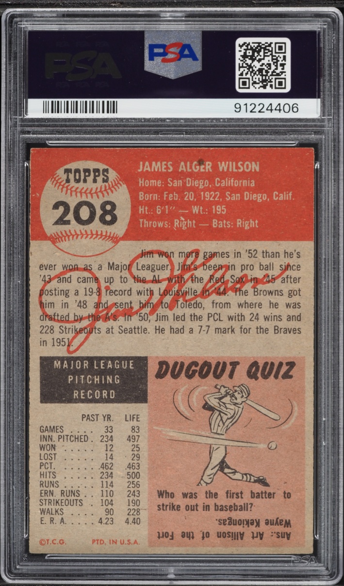 1953 Topps Jim Wilson #208 PSA 7 NRMT