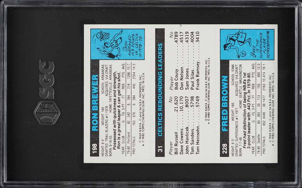 1980 Topps Basketball Fred Brown Larry Bird Ron Brewer ROOKIE SGC 9 MINT