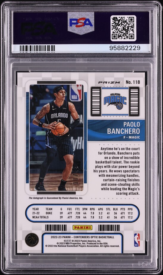 2022 Panini Contenders Optic Blue Paolo Banchero ROOKIE AUTO /49 #118 PSA 10 GEM MINT