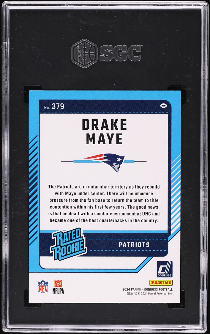 2024 Donruss Blue Press Proof Drake Maye ROOKIE #379 SGC 10 GEM MINT - Photo 2
