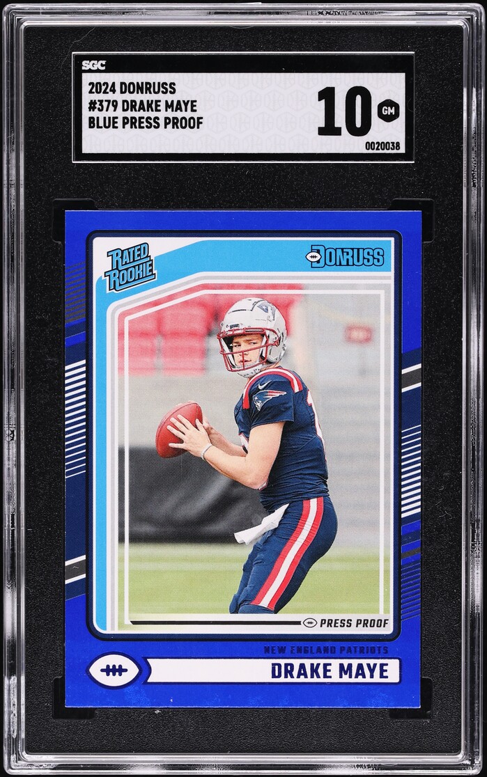 2024 Donruss Blue Press Proof Drake Maye ROOKIE #379 SGC 10 GEM MINT - Photo 1