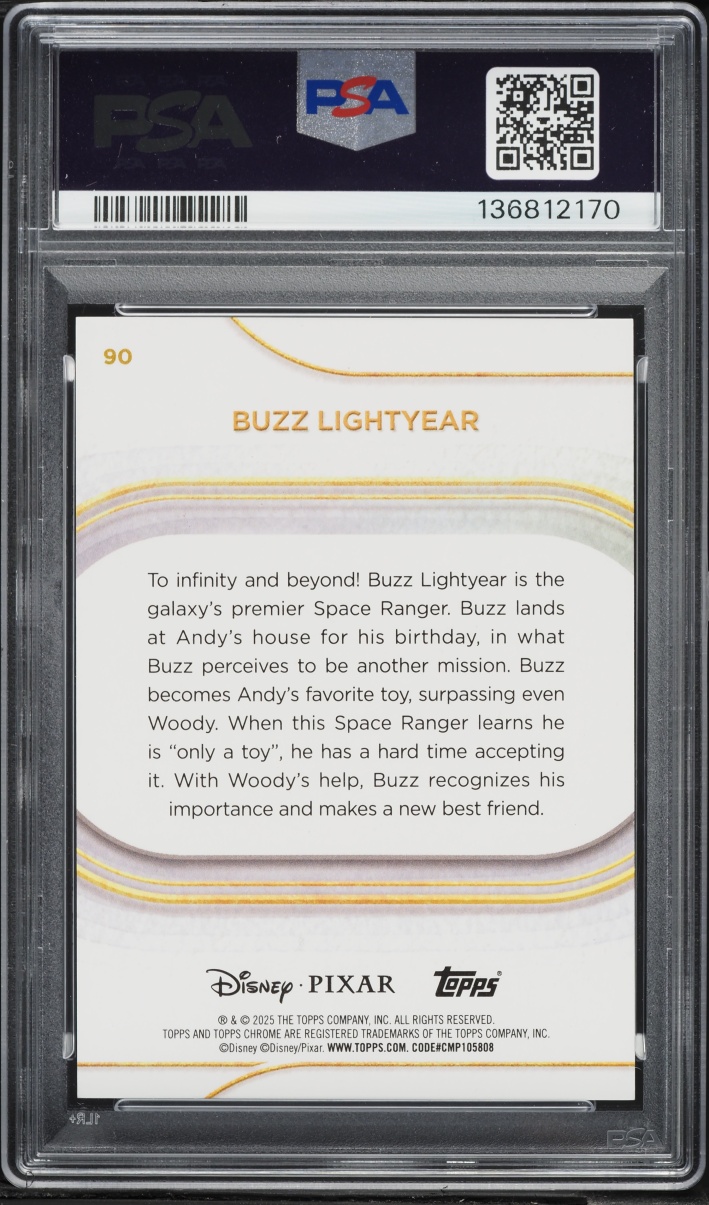 2025 Topps Chrome Disney Image Variation Black Ref Buzz Lightyear /10 #90 PSA 9 MINT - Photo 2