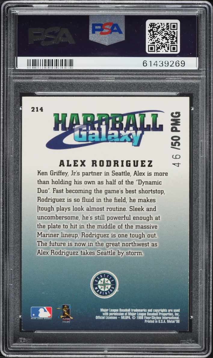 1998 Metal Universe Precious Metal Gems PMG Alex Rodriguez /50 #214 PSA 5 EX - Photo 2