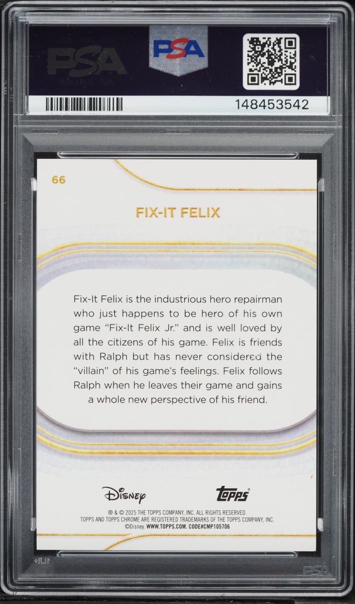 2025 Topps Chrome Disney Black Wave Fix-It Felix /10 #66 PSA 9 MINT - Photo 2