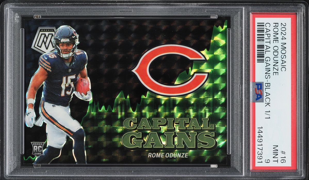 2024 Panini Mosaic Capital Gains Black Rome Odunze ROOKIE 1/1 #16 PSA 9 MINT