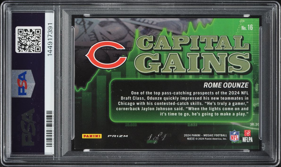 2024 Panini Mosaic Capital Gains Black Rome Odunze ROOKIE 1/1 #16 PSA 9 MINT - Photo 2