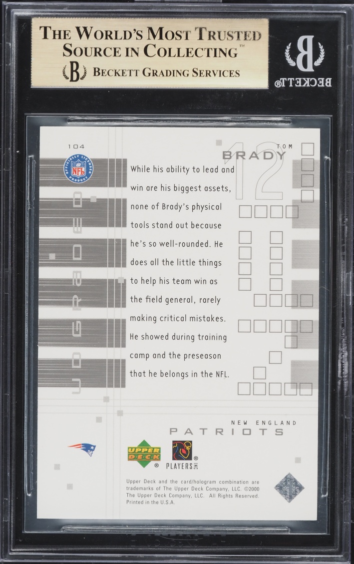 2000 Upper Deck Graded Tom Brady ROOKIE /1325 #104 BGS 9.5 GEM MINT - Photo 2