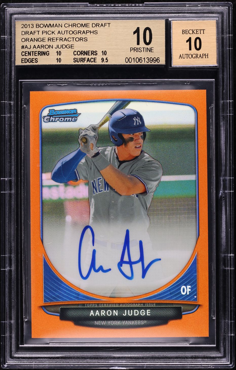 2013 Bowman Chrome Draft Orange Refractor Aaron Judge PROSPECT AUTO /25 BGS 10