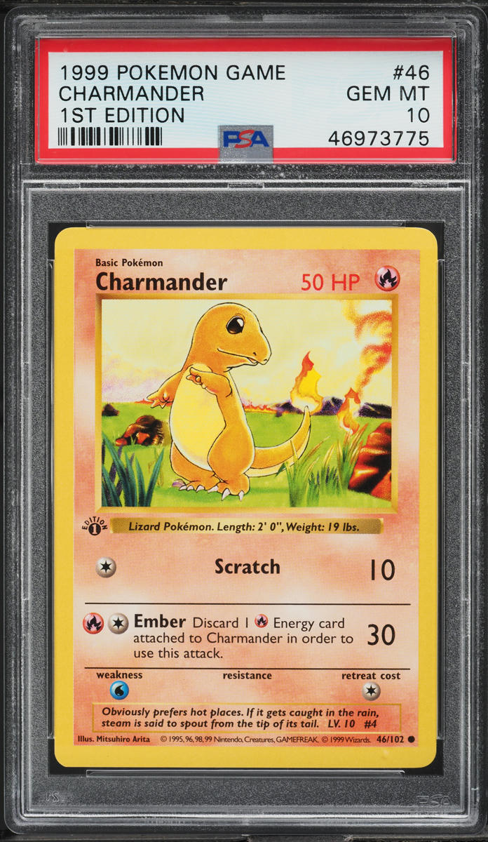 1999 Pokemon Base Set Shadowless 1st Edition Charmander #46 PSA 10 GEM MINT
