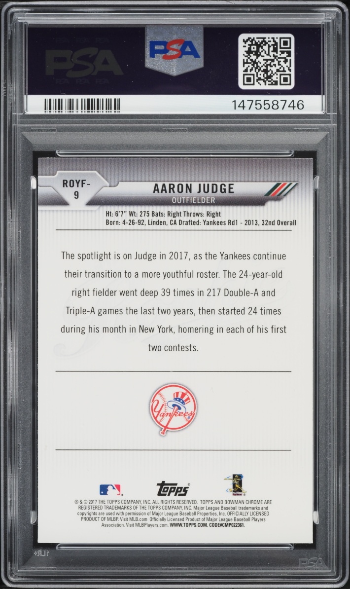 2017 Bowman ROY Favorites Aaron Judge ROOKIE #ROYF-9 PSA 10 GEM MINT