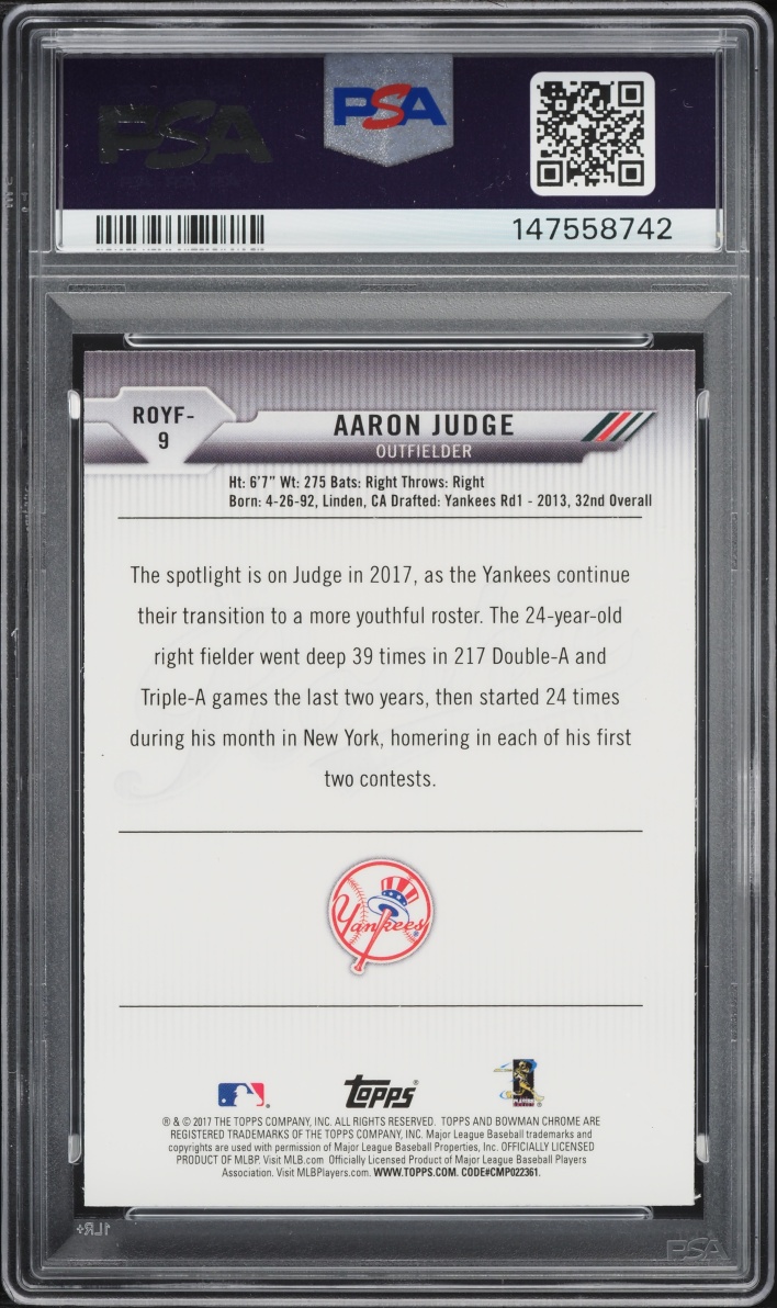 2017 Bowman ROY Favorites Aaron Judge ROOKIE #ROYF-9 PSA 9 MINT