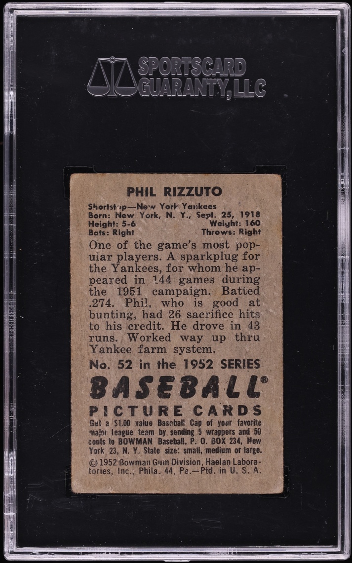1952 Bowman Phil Rizzuto #52 SGC 3 VG