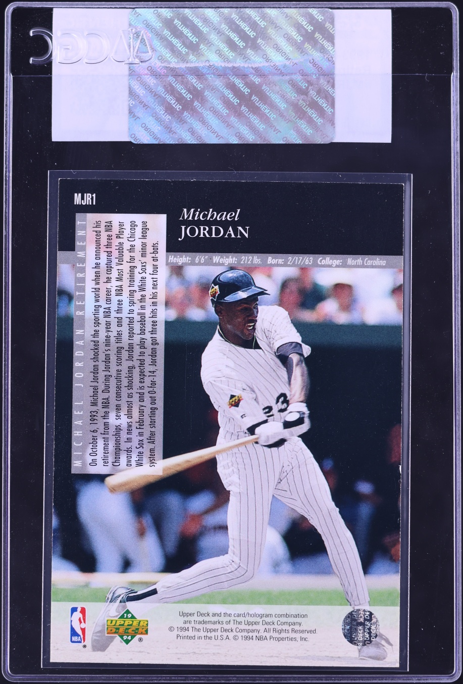 1993 Upper Deck SE Retirement Michael Jordan #MJR1 CGC AUTH