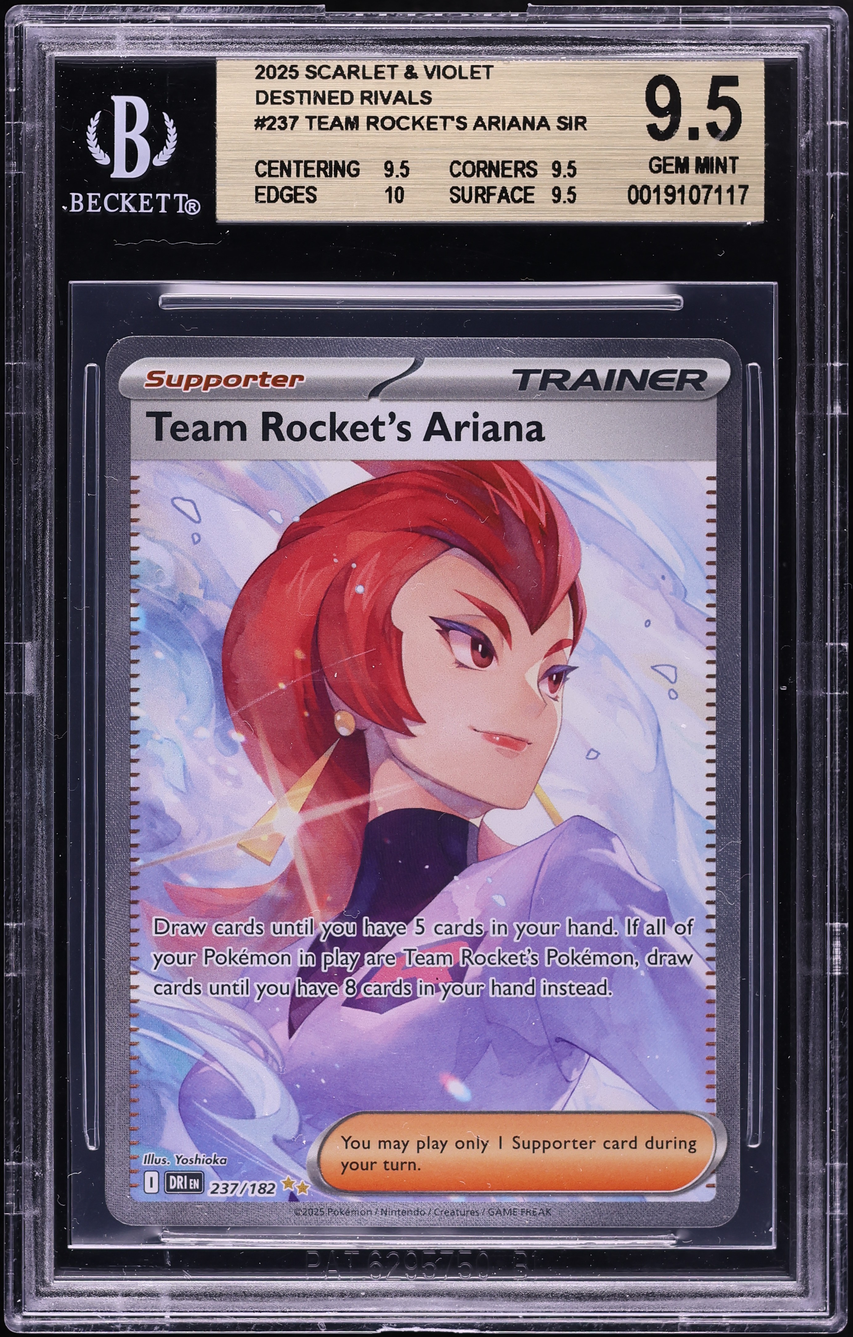 2025 Pokemon Scarlet & Violet Destined Rivals SIR Team Rocket's Ariana #237 BGS 9.5 GEM MINT