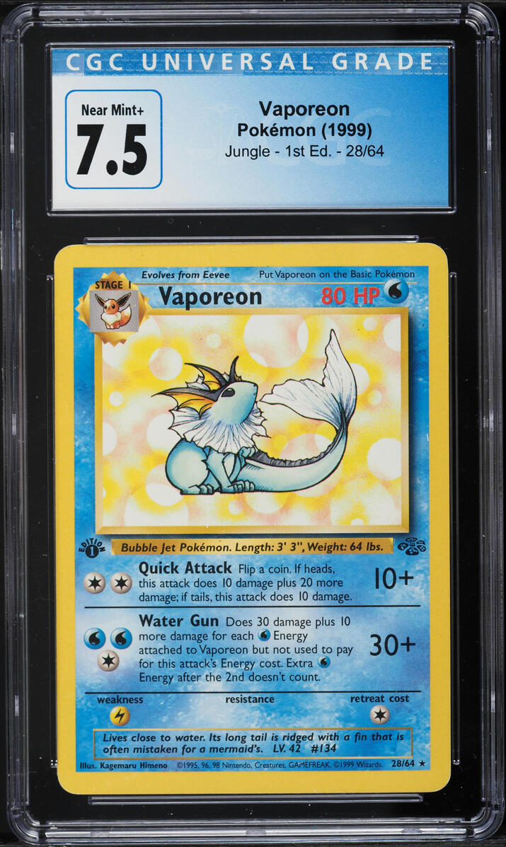 1999 Pokemon Jungle 1st Edition Vaporeon #28 CGC 7.5 NRMT+