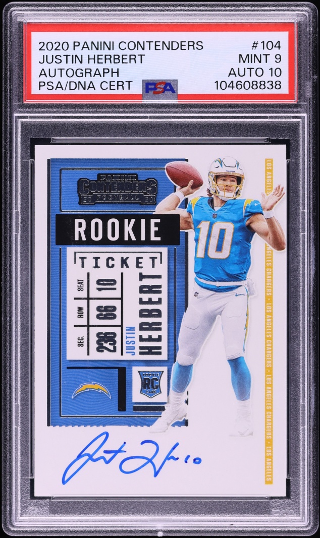 2020 Panini Contenders Justin Herbert ROOKIE AUTO DNA 10 #104 PSA 9 MINT