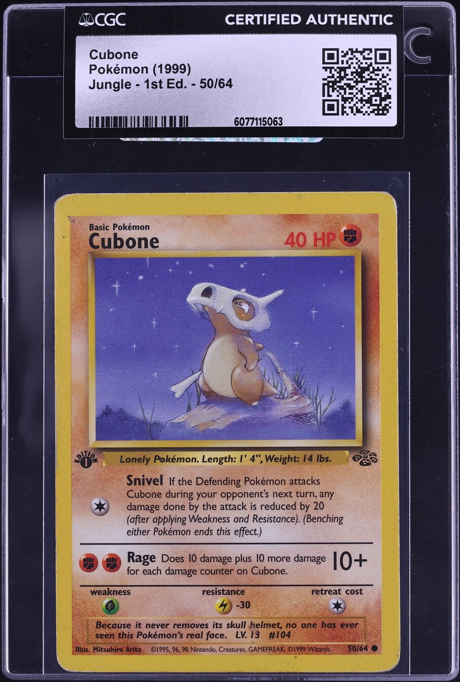 1999 Pokemon Jungle 1st Edition Cubone #50 CGC AUTH