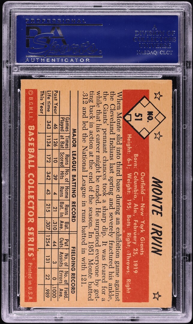 1953 Bowman Color Monte Irvin #51 PSA 6 EXMT