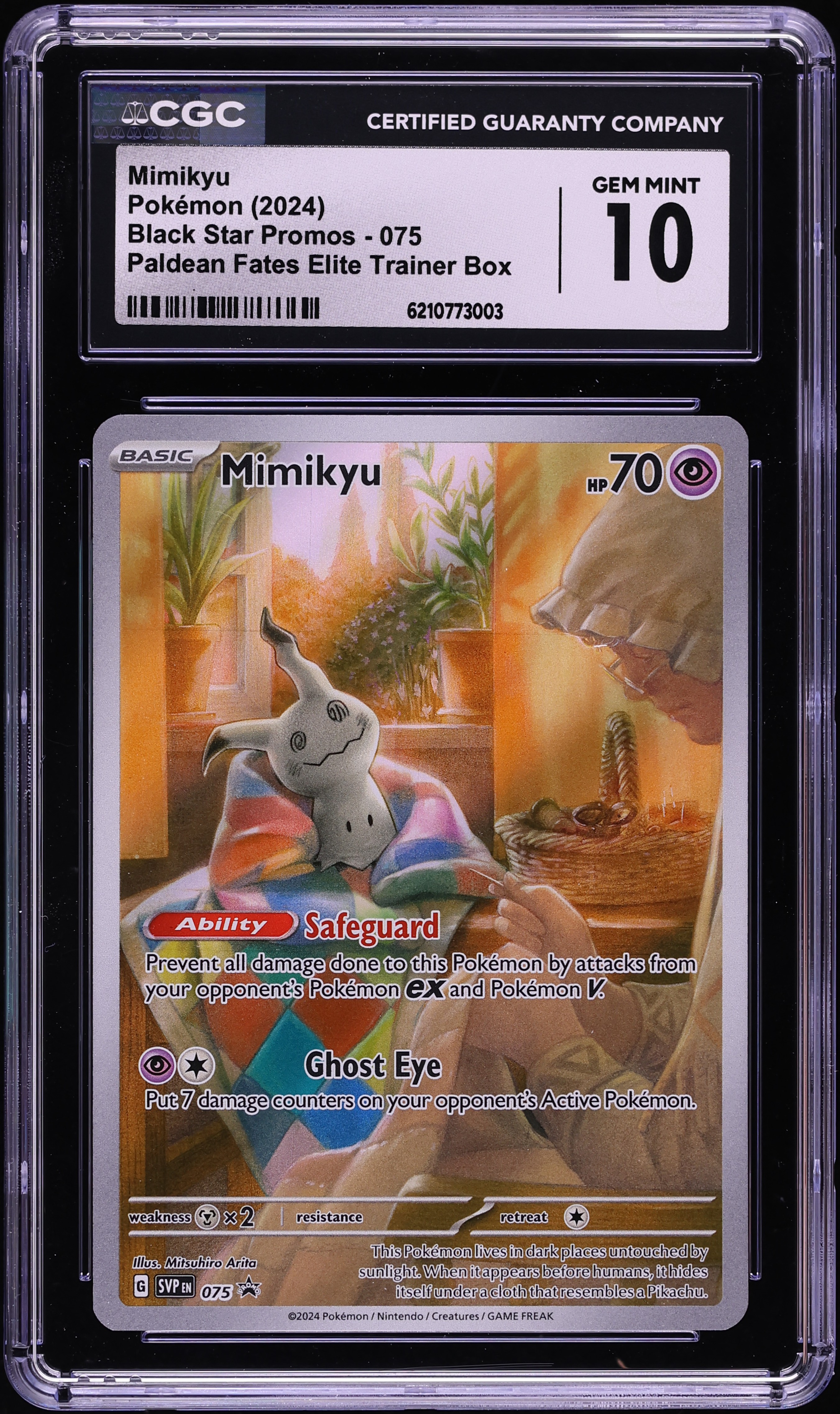 2024 Pokemon Scarlet & Violet Promo Paldean Fates ETB Full Art Mimikyu #75 CGC 10 GEM MINT
