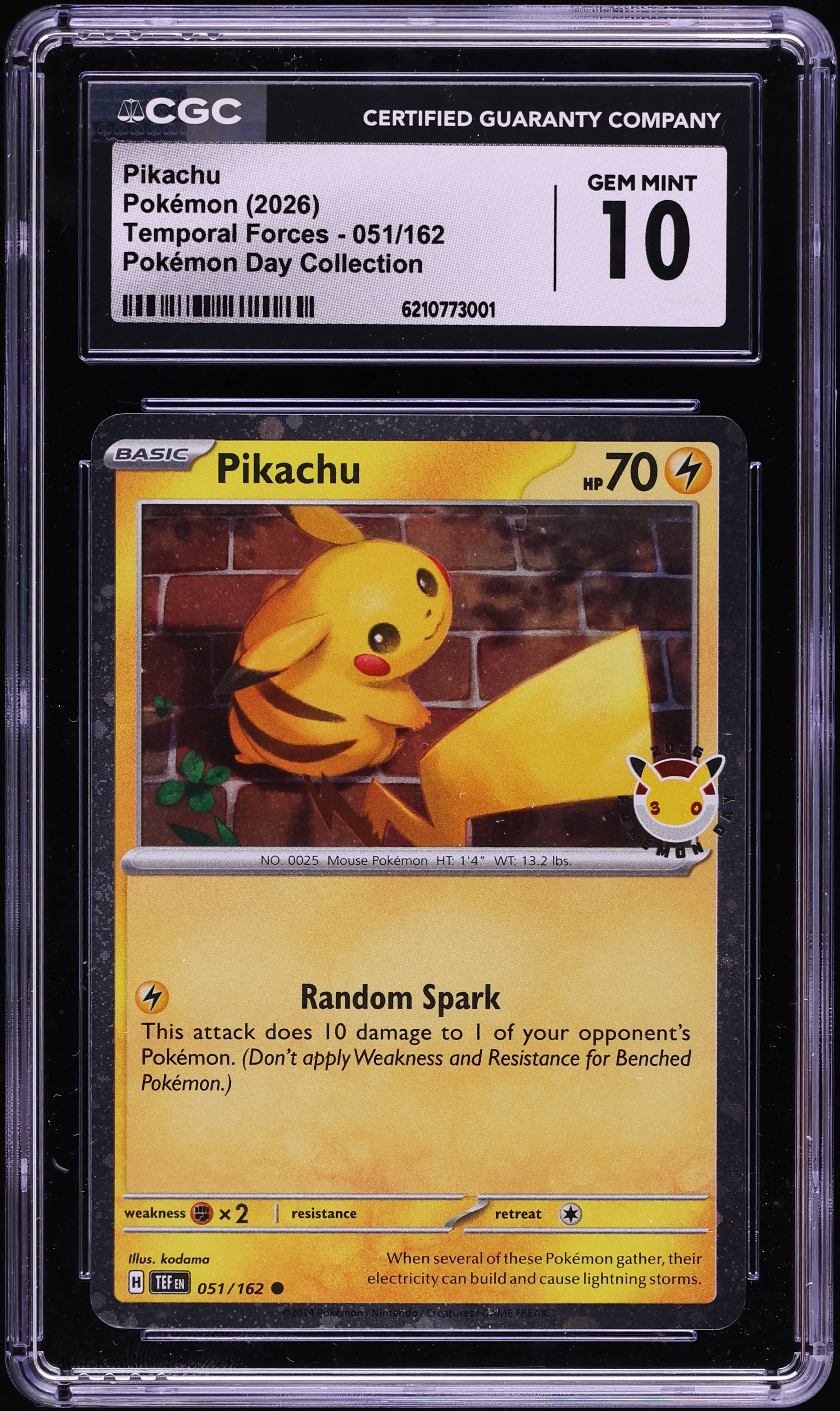 2026 Pokemon Scarlet & Violet Temporal Forces Day Collection Pikachu #51 CGC 10 GEM MINT