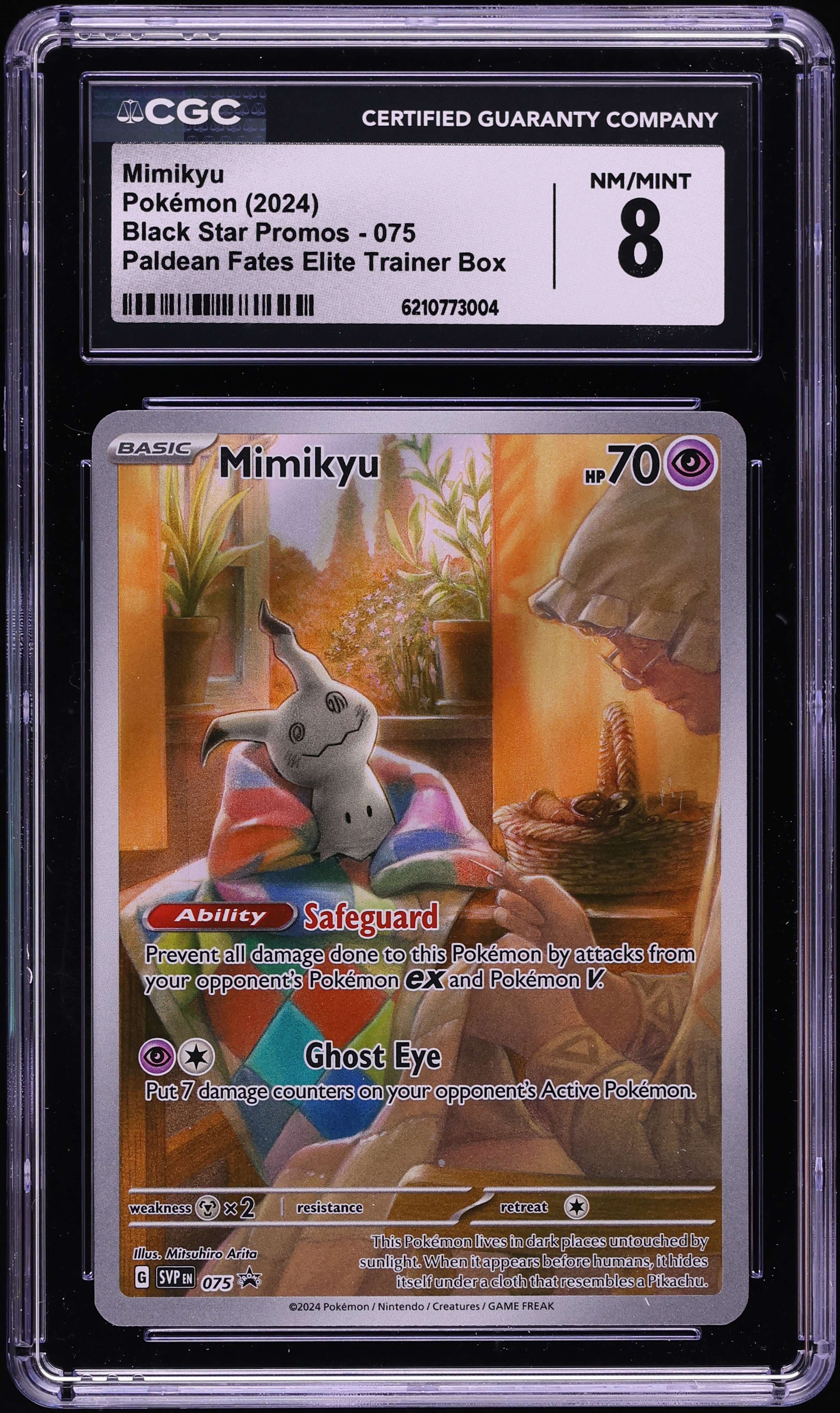 2024 Pokemon Scarlet & Violet Promo Paldean Fates ETB Full Art Mimikyu #75 CGC 8 NM-MT
