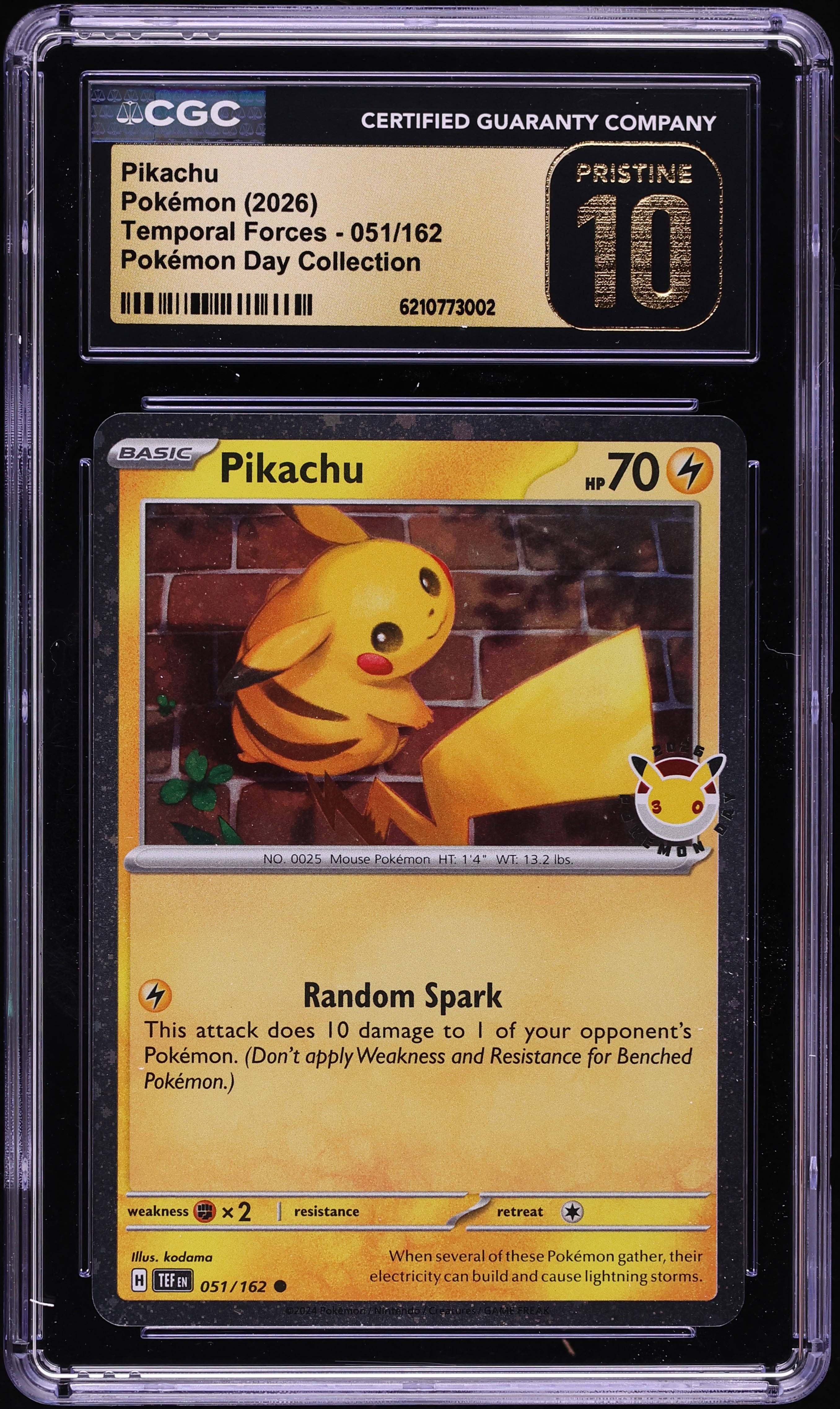 2026 Pokemon Scarlet & Violet Temporal Forces Day Collection Pikachu #51 CGC 10 PRISTINE