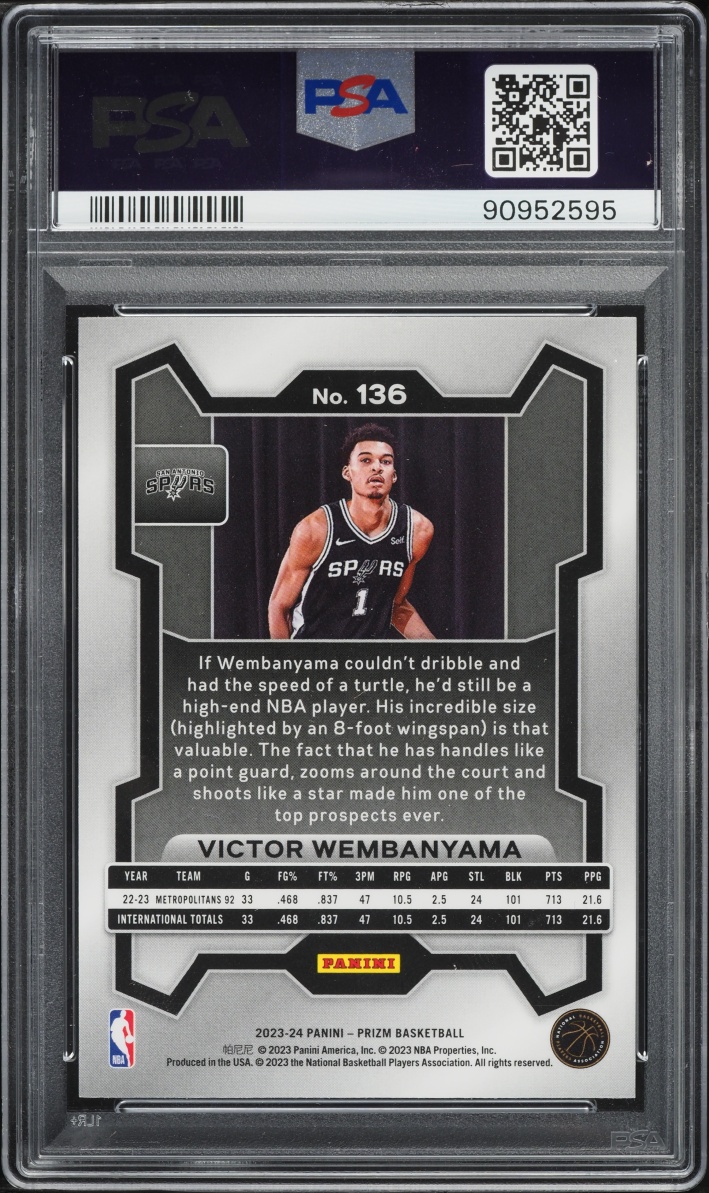2023 Panini Prizm Victor Wembanyama ROOKIE #136 PSA 10 GEM MINT