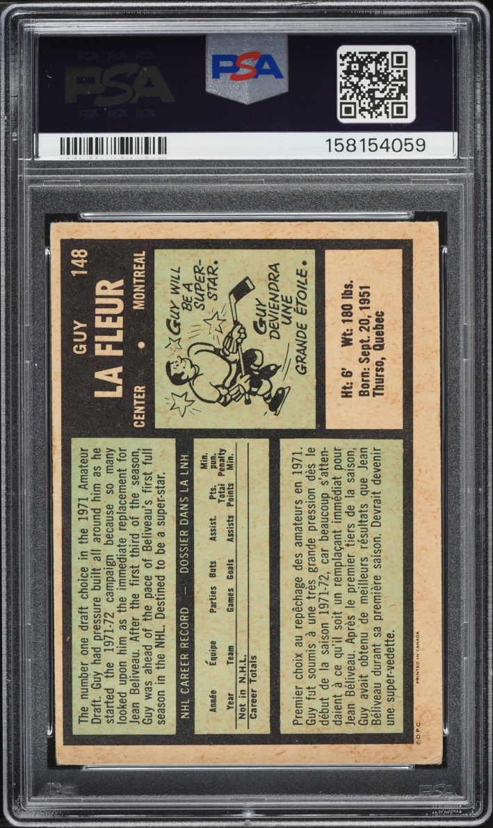 1971 O-Pee-Chee Hockey Guy LaFleur ROOKIE #148 PSA 3.5 VG+