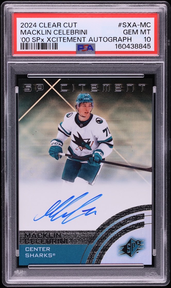 2024 Upper Deck Clear Cut 00' SPx Xcitement Macklin Celebrini ROOKIE AUTO #SXA-MC PSA 10 GEM