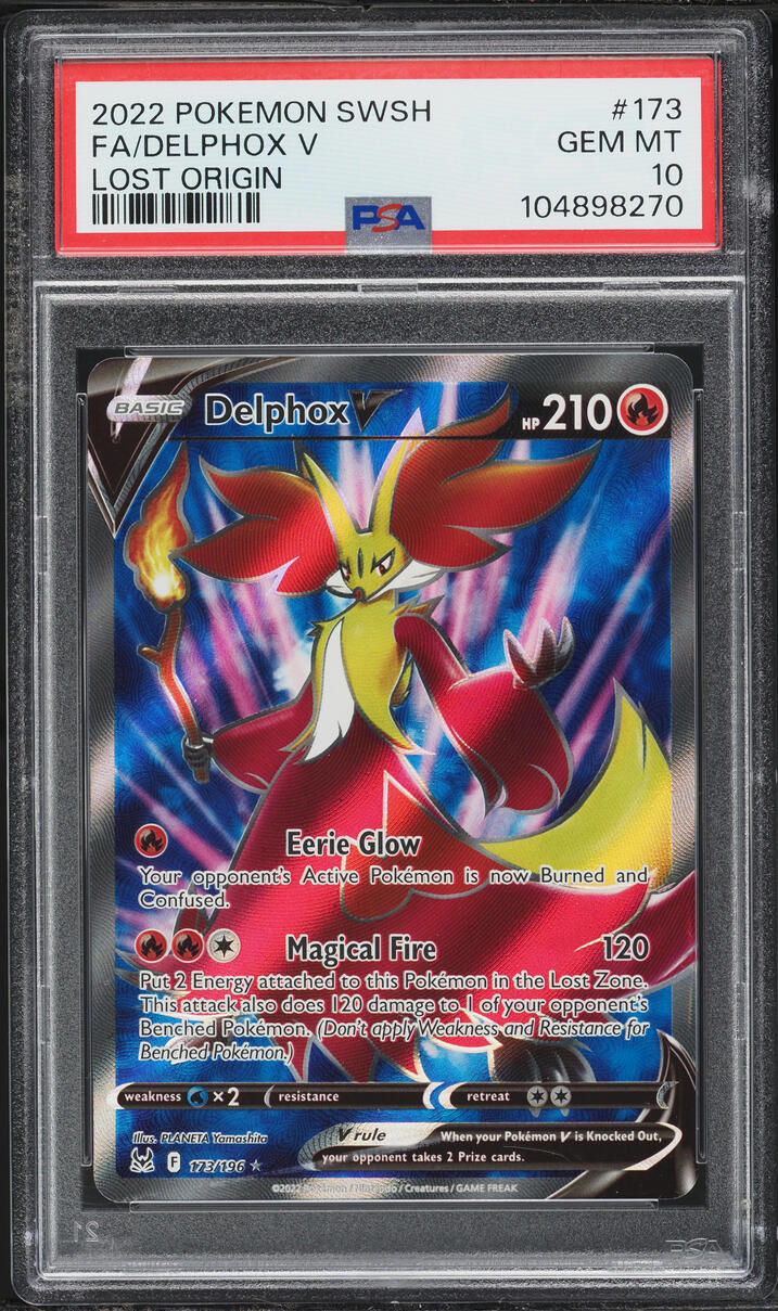 2022 Pokemon Sword & Shield Lost Origin Full Art Delphox V #173 PSA 10 GEM MINT
