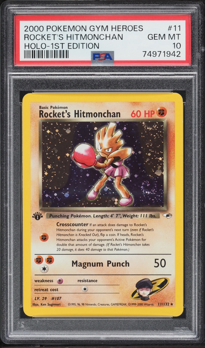 2000 Pokemon Gym Heroes 1st Edition Holo Rocket's Hitmonchan #11 PSA 10 GEM MINT