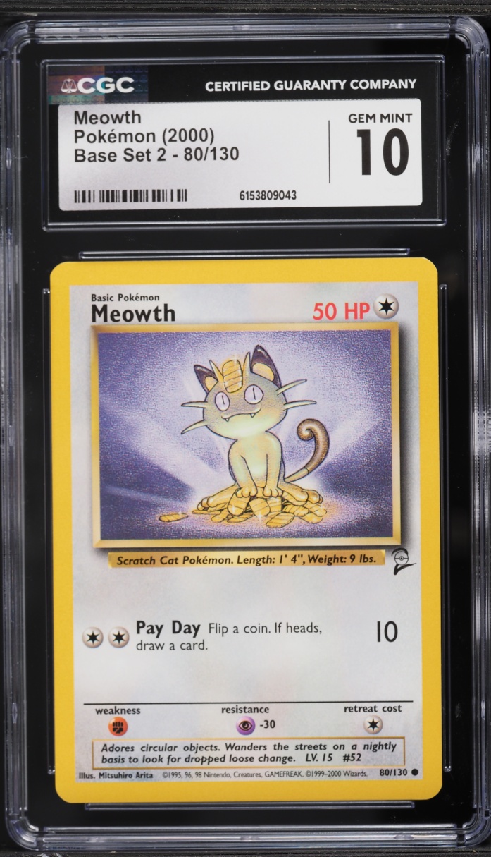 2000 Pokemon Base Set 2 Meowth #80 CGC 10 GEM MINT