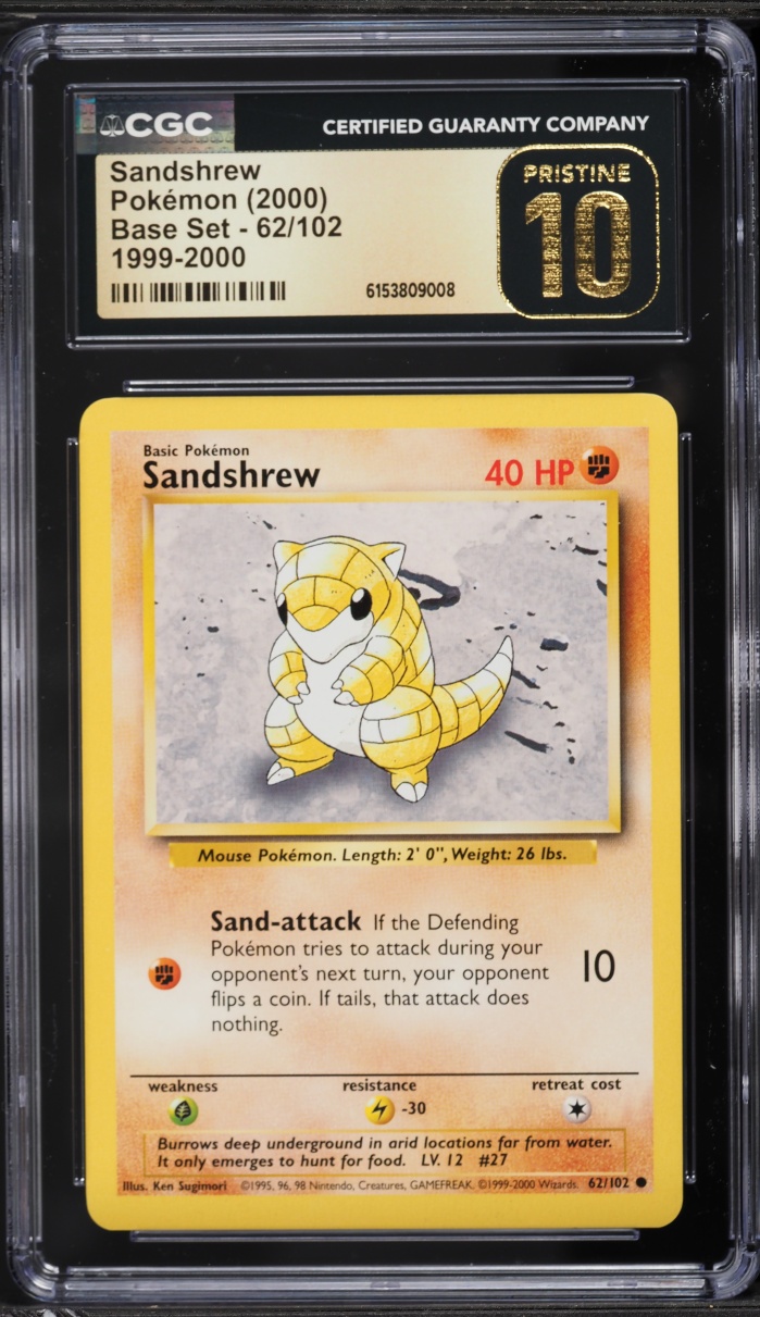 1999-2000 Pokemon Base Set Sandshrew #62 CGC 10 PRISTINE