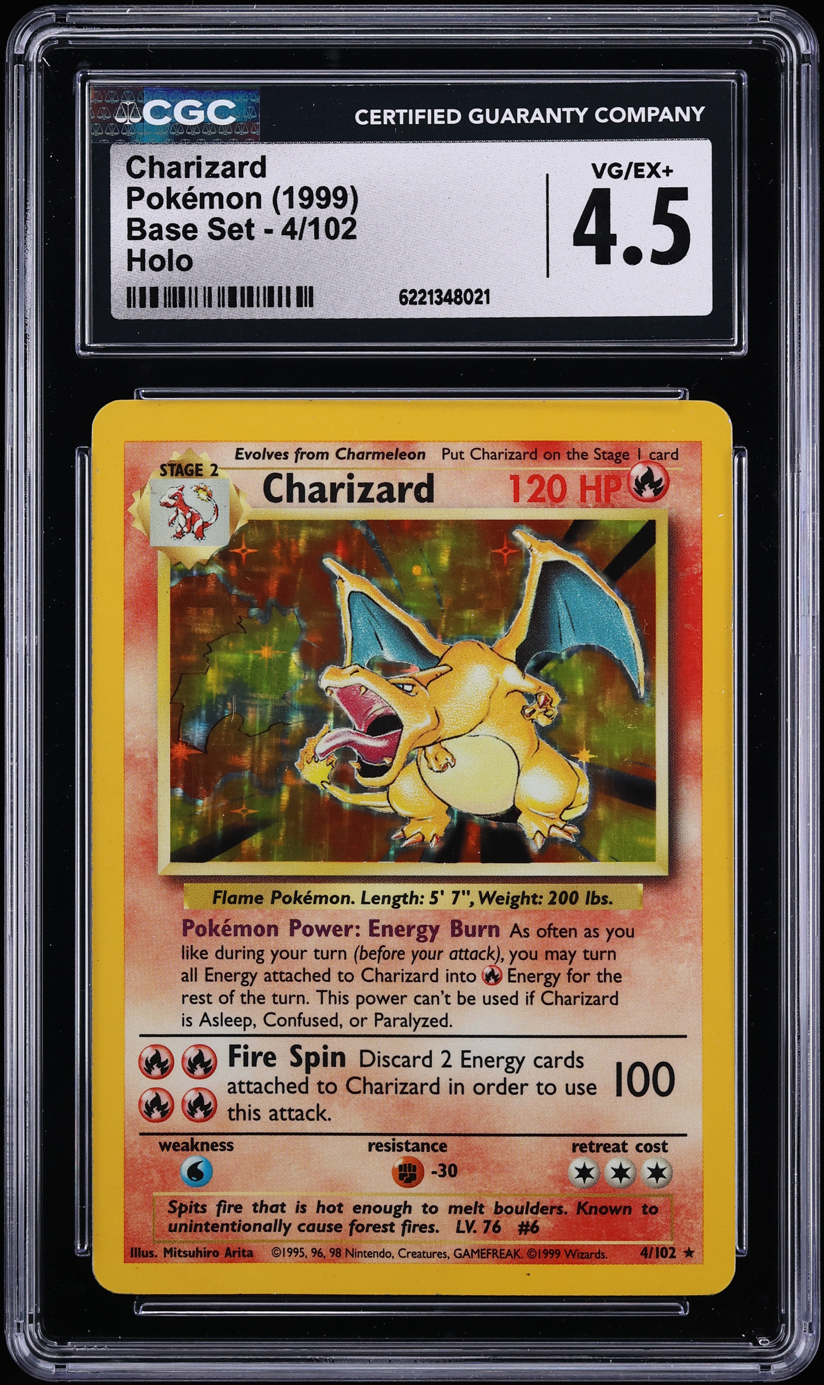 1999 Pokemon Base Set Holo Charizard #4 CGC 4.5 VGEX+