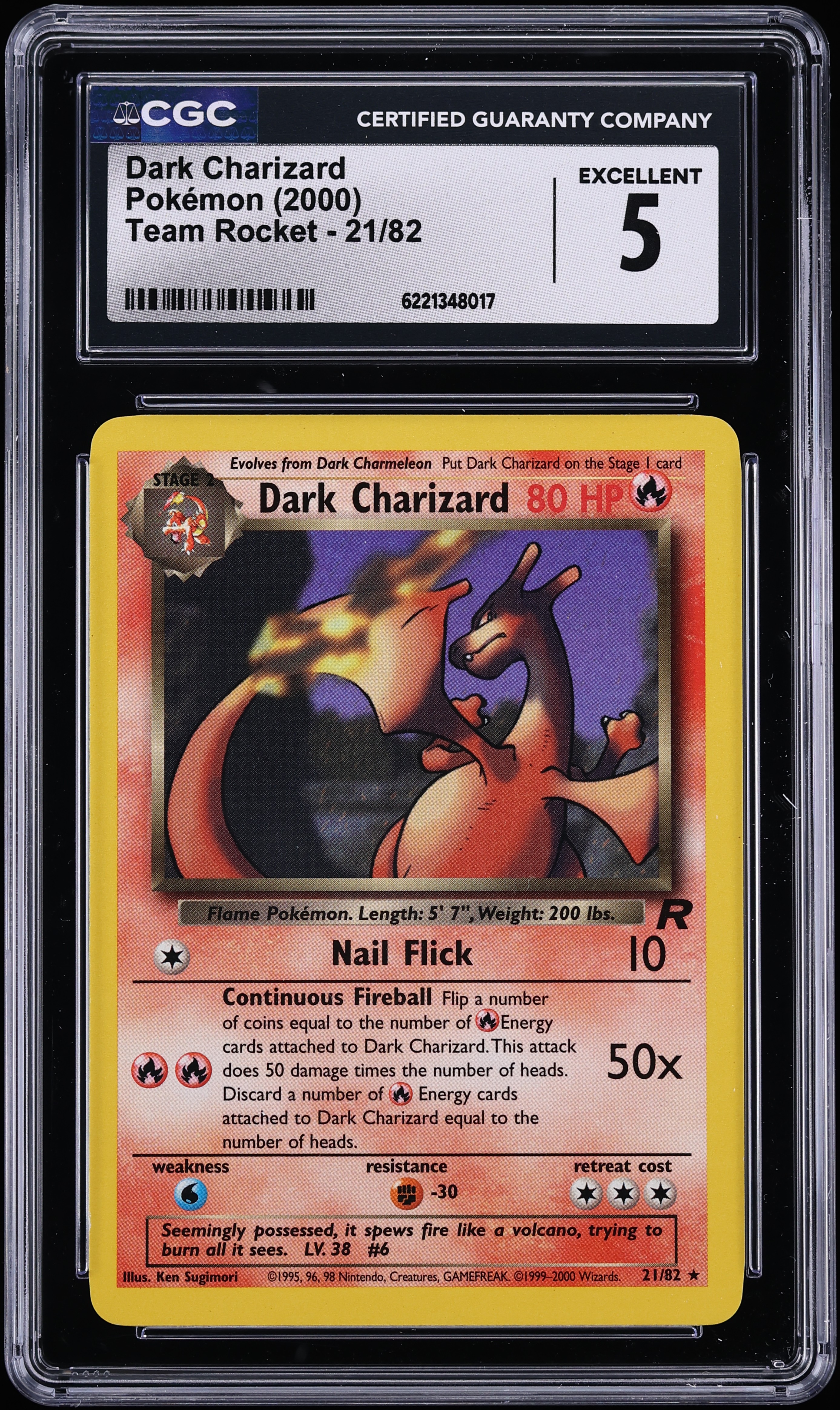 2000 Pokemon Team Rocket Dark Charizard #21 CGC 5 EX