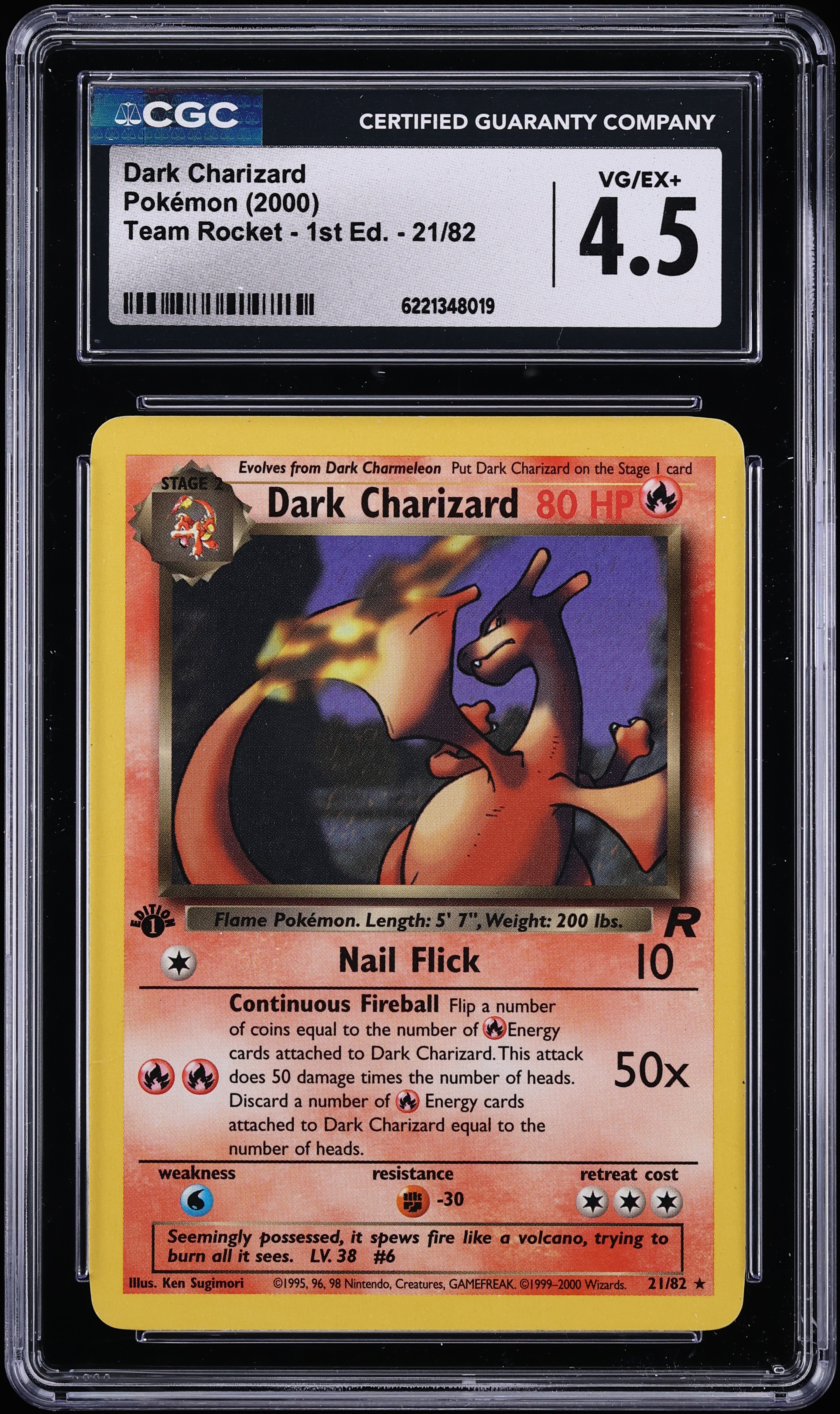 2000 Pokemon Team Rocket 1st Edition Dark Charizard #21 CGC 4.5 VGEX+