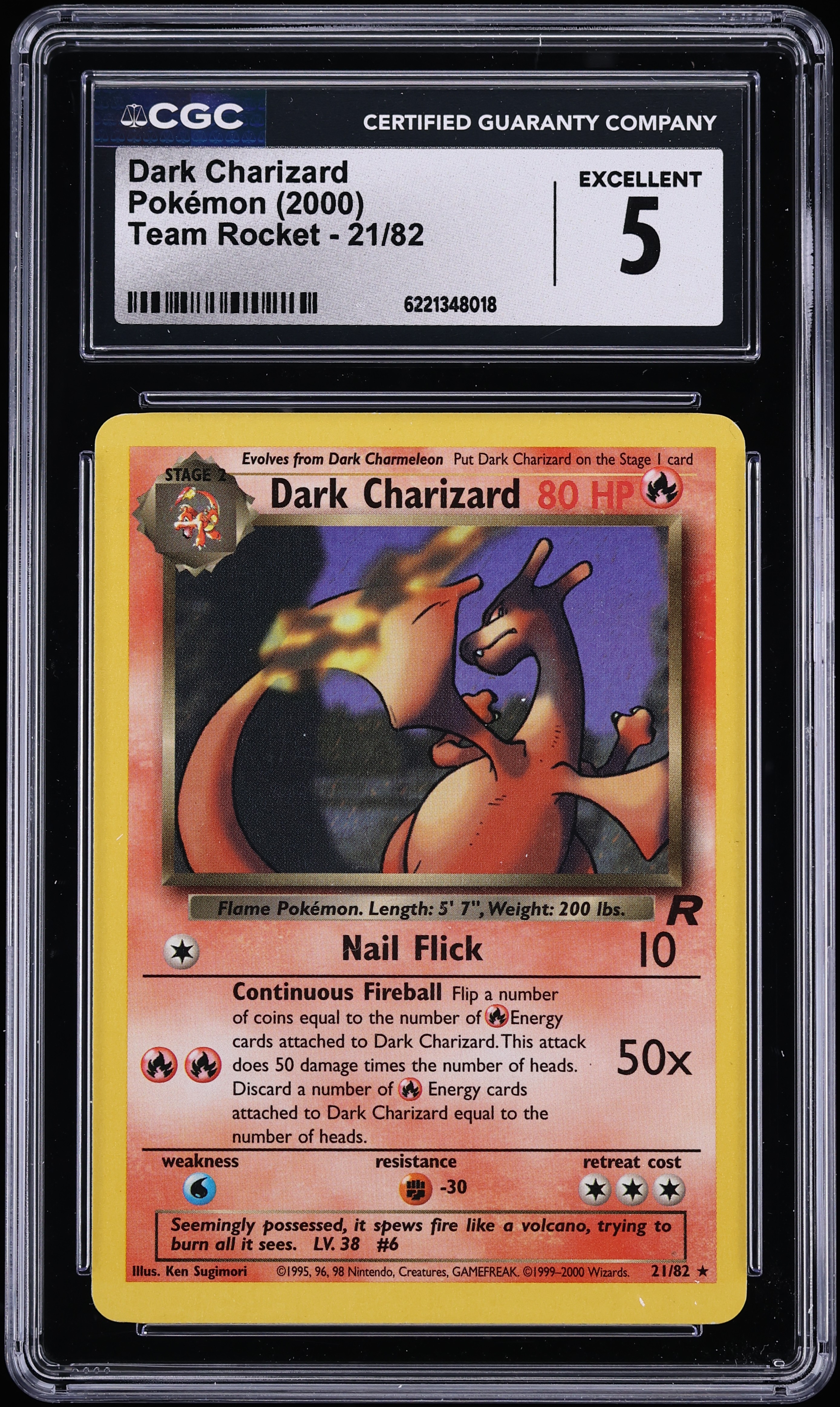 2000 Pokemon Team Rocket Dark Charizard #21 CGC 5 EX