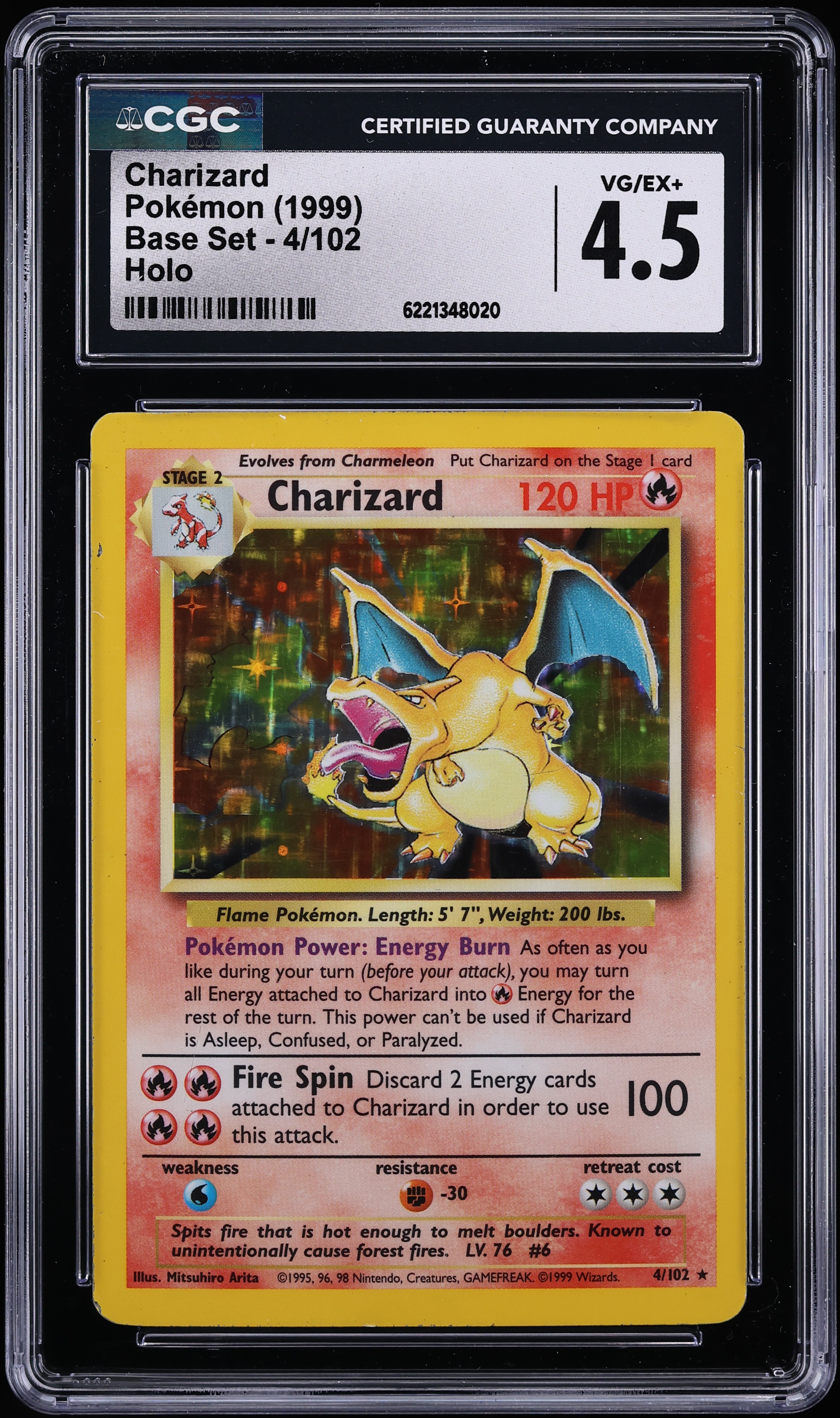 1999 Pokemon Base Set Holo Charizard #4 CGC 4.5 VGEX+
