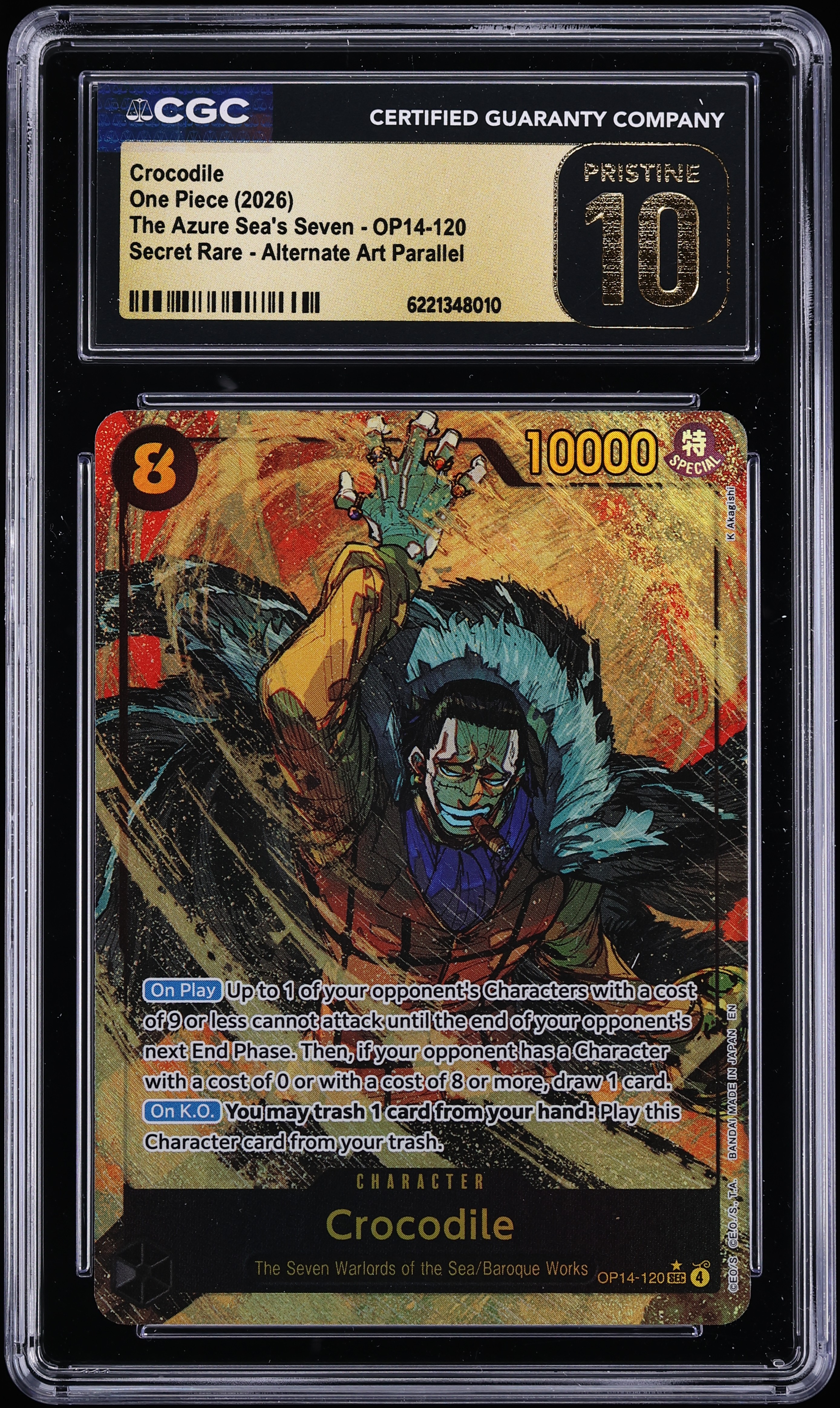 2026 One Piece The Azure Sea's Seven SEC Alt Art Crocodile #OP14-120 CGC 10 PRISTINE