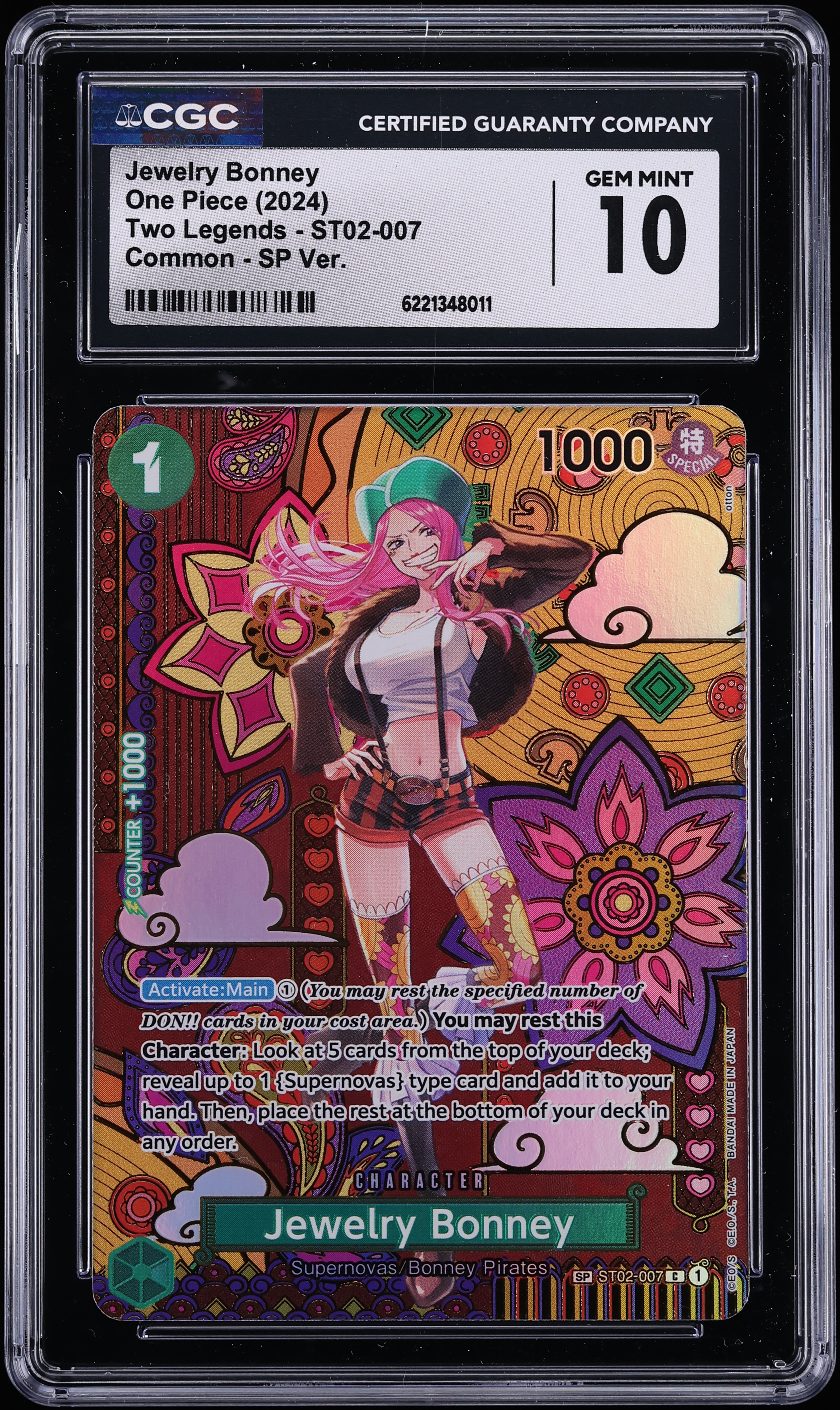 2024 One Piece Two Legends Special Alt Art Jewelry Bonney #ST02-007 CGC 10 GEM MINT
