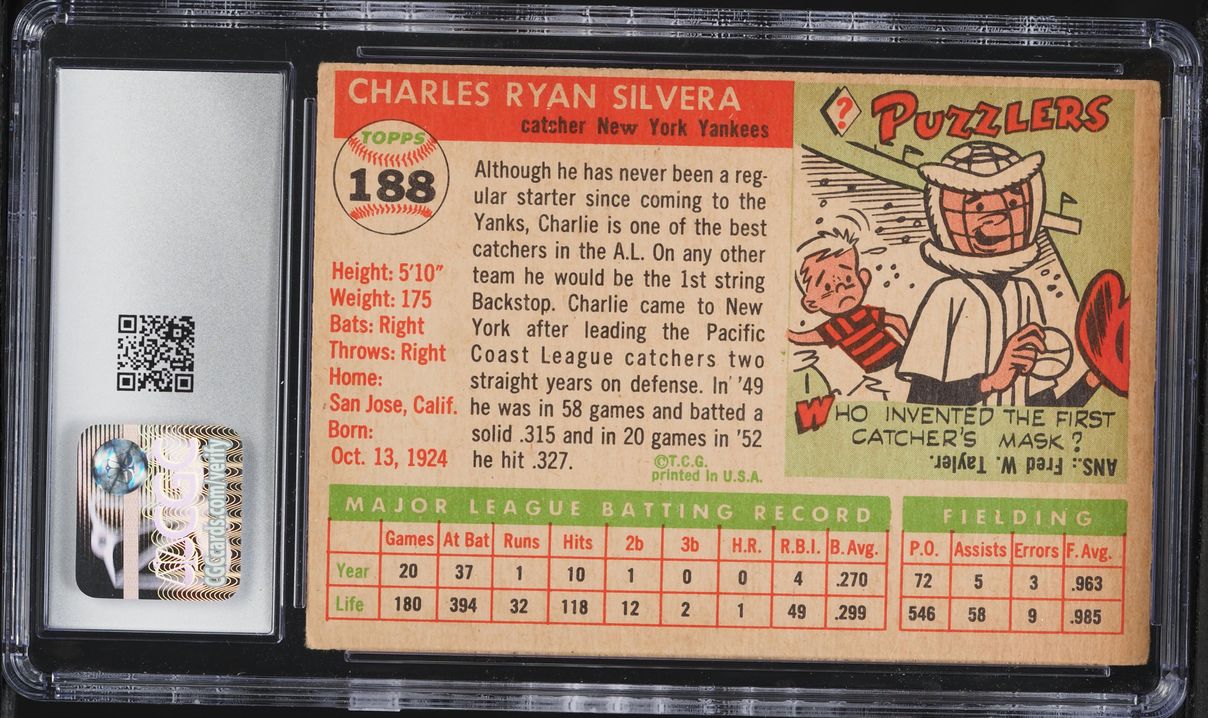 1955 Topps Charlie Silvera #188 CGC 4.5 VGEX+
