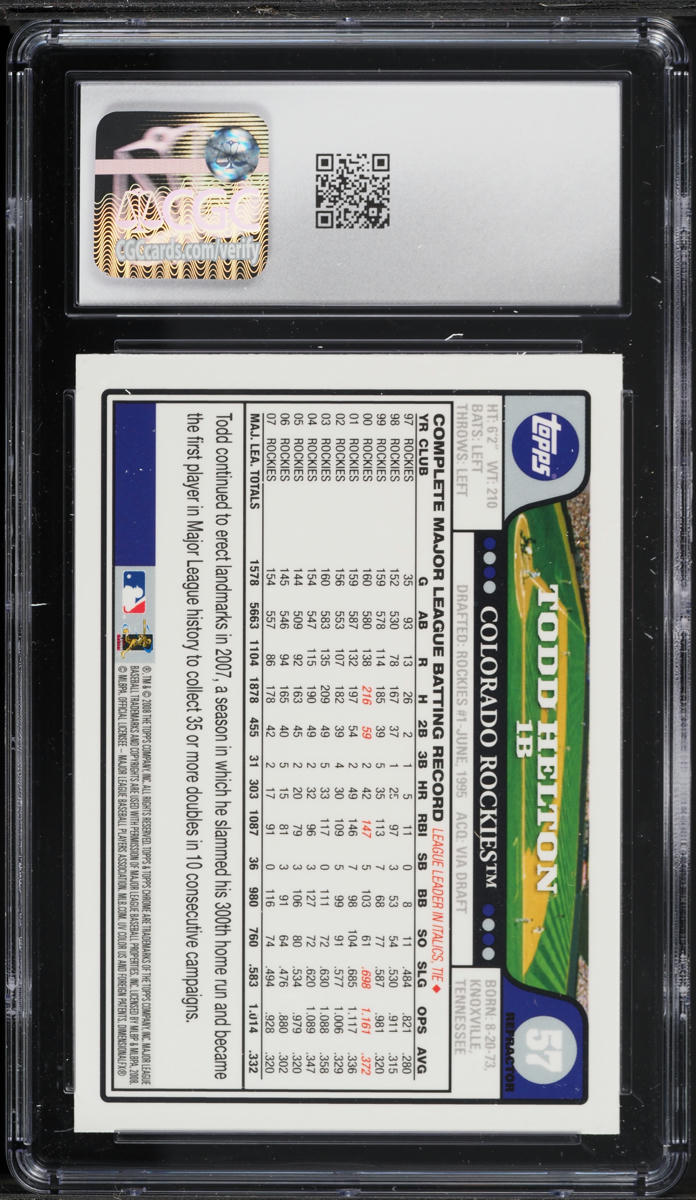 2008 Topps Chrome Refractor Todd Helton ROOKIE #57 CGC 10 GEM MINT