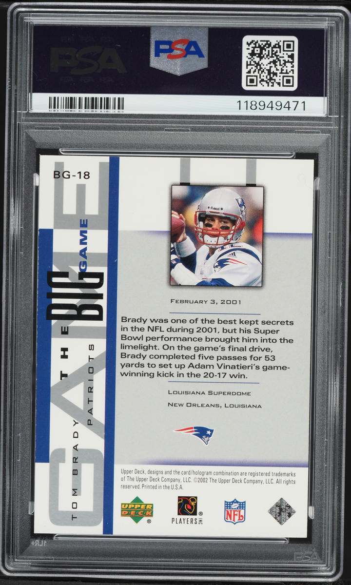 2002 Upper Deck Piece Of History The Big Game Tom Brady AUTO #BG-18 PSA/DNA AUTH