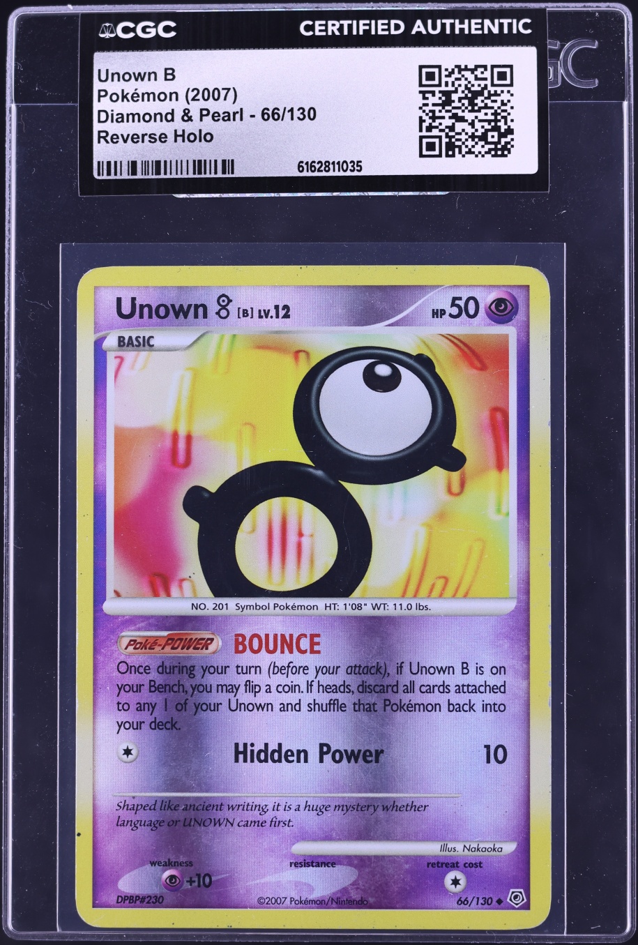 2007 Pokemon Diamond & Pearl Reverse Holo Unown B #66 CGC AUTH