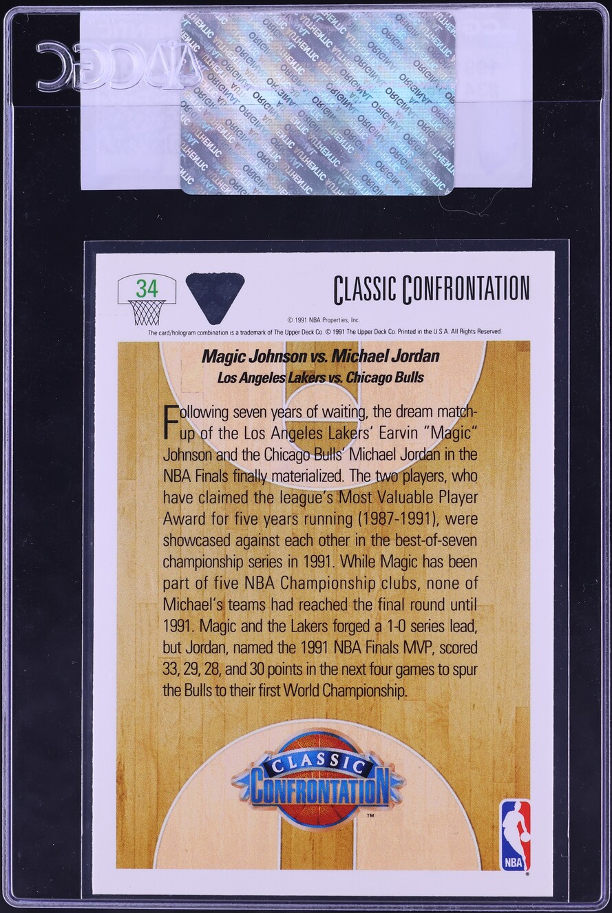 1991 Upper Deck Basketball Magic Johnson VS Michael Jordan #34 CGC AUTH
