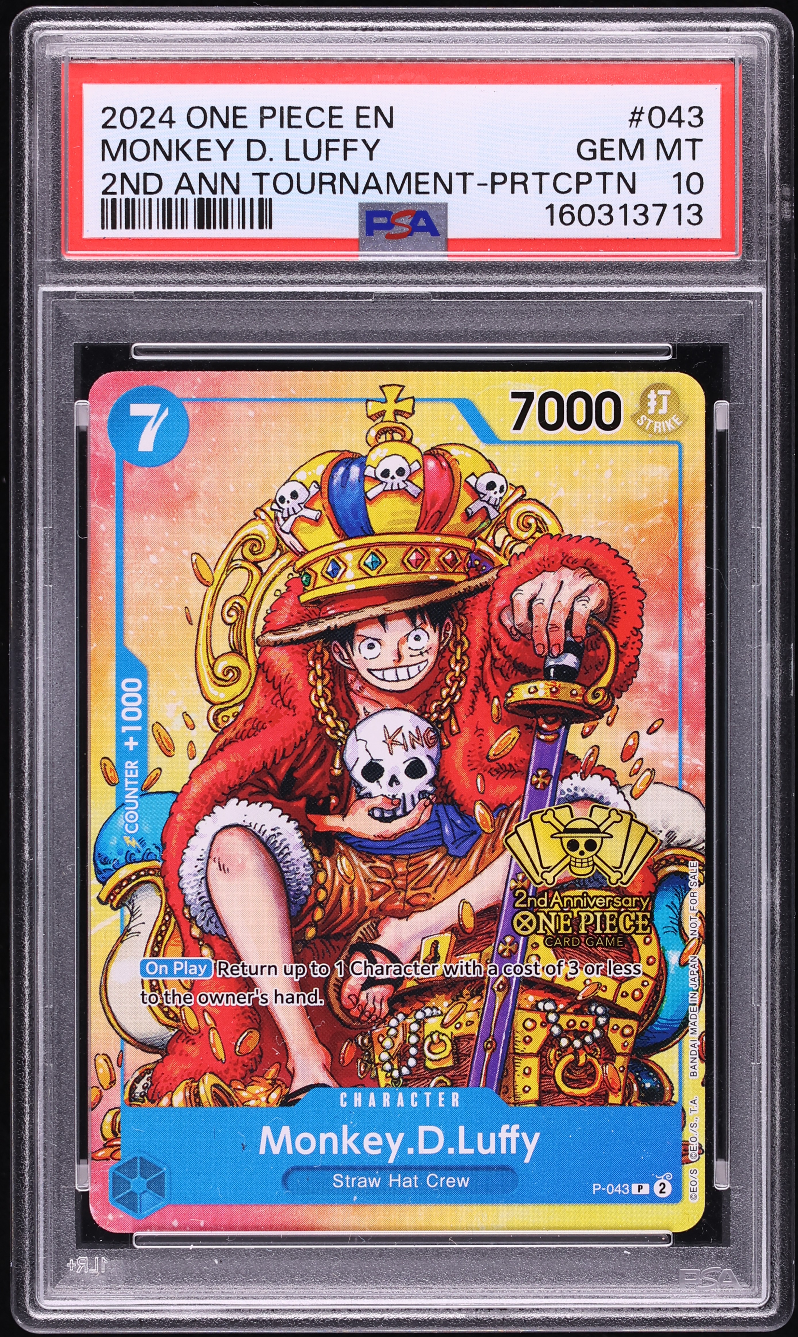 2024 One Piece Promo 2nd Anniversary Tournament Monkey D. Luffy #P-043 PSA 10 GEM MINT